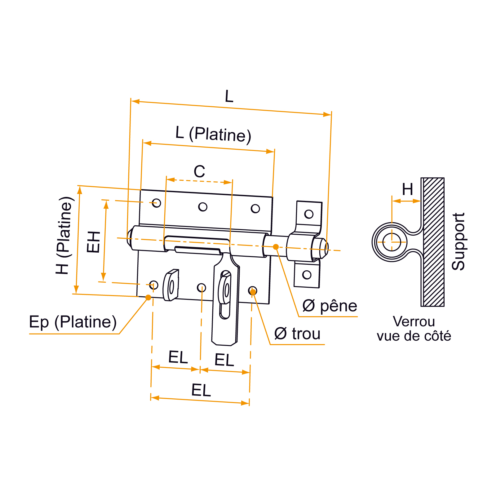 VERROU DE BOX PORTE-CADENAS Ø 12 MM - INOX A4 - 034931