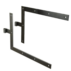 Set of  2 angle T strap hinges - square end - Ø16 - H.400 - 40x6 - 7.5 mm square holes - offset 55