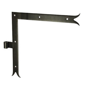 Set of 2 angle T strap hinges - fish tail - Ø14 - H.350 - 34x4.5 - 7.5 mm square holes - offset 67