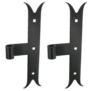 Set of 2 intermediate T strap hinges - fish tail - Ø14 - H.250 - 34x3.5 - 7.5 mm square holes - offset 67