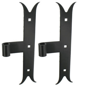 Set of 2 intermediate T strap hinges - fish tail - Ø14 - H.350 - 34x4.5 - 7.5 mm square holes - offset 52