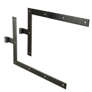 Set of 4 angle T strap hinges - square end - Ø14 - H.300xL.400 - 34x4.5 - 7.5 mm square holes - offset 67