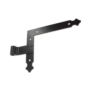 Penture équerre - bout feston - Ø14 - H.200xL.250 - 35x4 - trous carrés de 7,5 - déport 19x77