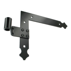 Penture équerre - bout feston - Ø14 - H.200xL250 - 35x4 - trous carrés de 7,5 - déport 48x77