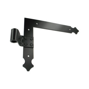 Penture équerre - bout feston - Ø14 - H.200xL.250 - 35x4 - trous ronds de 5 - déport 38x54