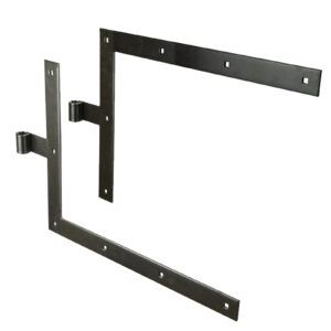 Set of  2 angle T strap hinges - square end - Ø14 - H.350 - 34x4.5 - 7.5 mm square holes - offset 52